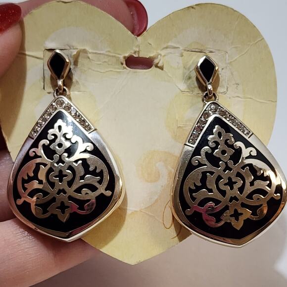 Brighton black enamel and crystal large statement earrings - Picture 5 of 5